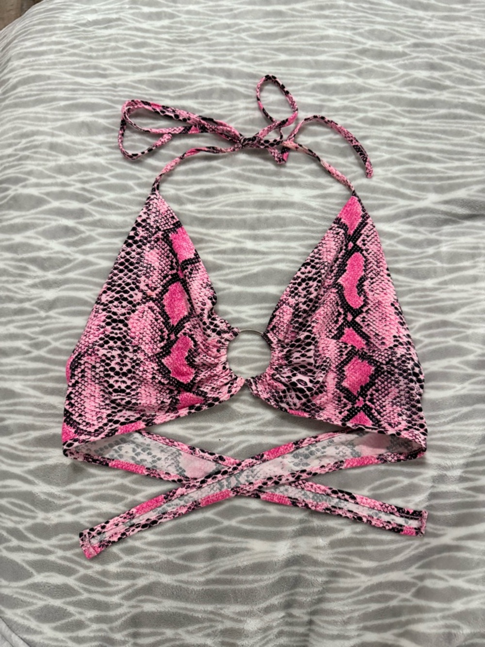 Pink Snake Print Ring Halter Top